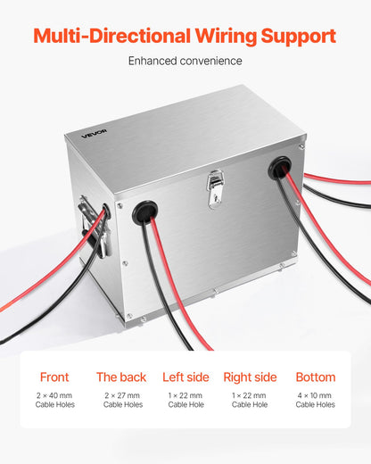 VEVOR Battery Box, Group 24/31 Trolling Motor Battery Box, Marine Batteries Case with Lock, Handles and Rubber-Grommet Cable Holes, Stainless Steel Shell, Suitable for Cars, Boats & Trolling Motors - DCHJSDCH24278S2YB001V0 - view 5
