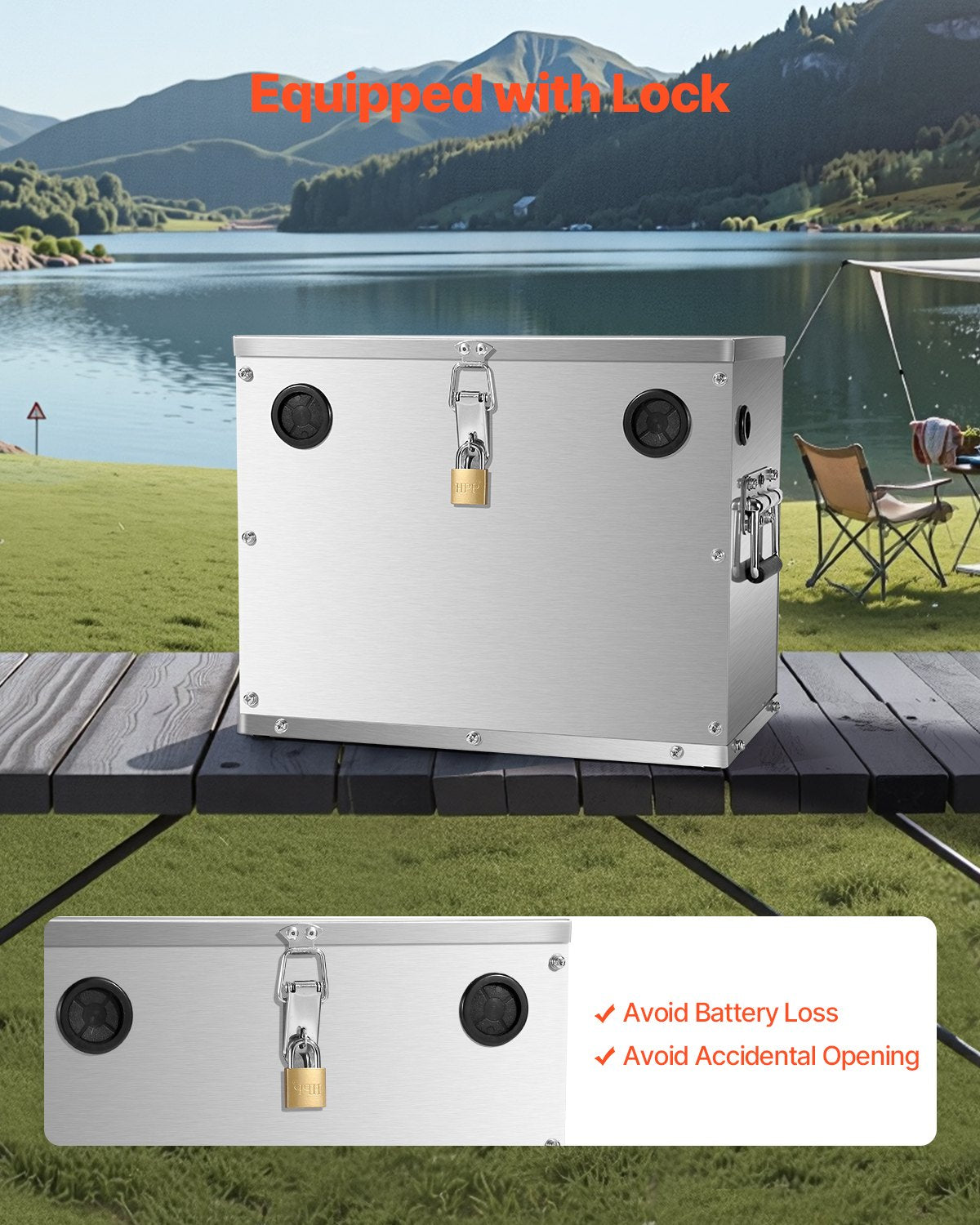 VEVOR Battery Box, Group 24/31 Trolling Motor Battery Box, Marine Batteries Case with Lock, Handles and Rubber-Grommet Cable Holes, Stainless Steel Shell, Suitable for Cars, Boats & Trolling Motors - DCHJSDCH24278S2YB001V0 - view 6