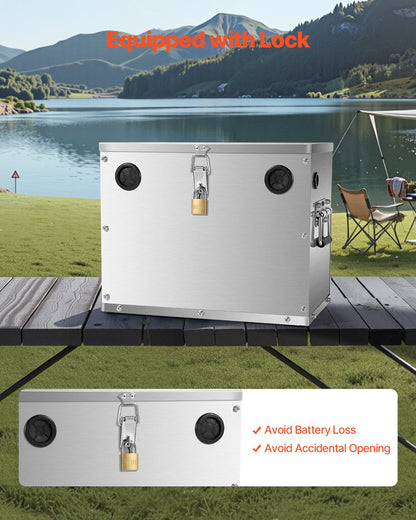 VEVOR Battery Box, Group 24/31 Trolling Motor Battery Box, Marine Batteries Case with Lock, Handles and Rubber-Grommet Cable Holes, Stainless Steel Shell, Suitable for Cars, Boats & Trolling Motors - DCHJSDCH24278S2YB001V0 - view 6