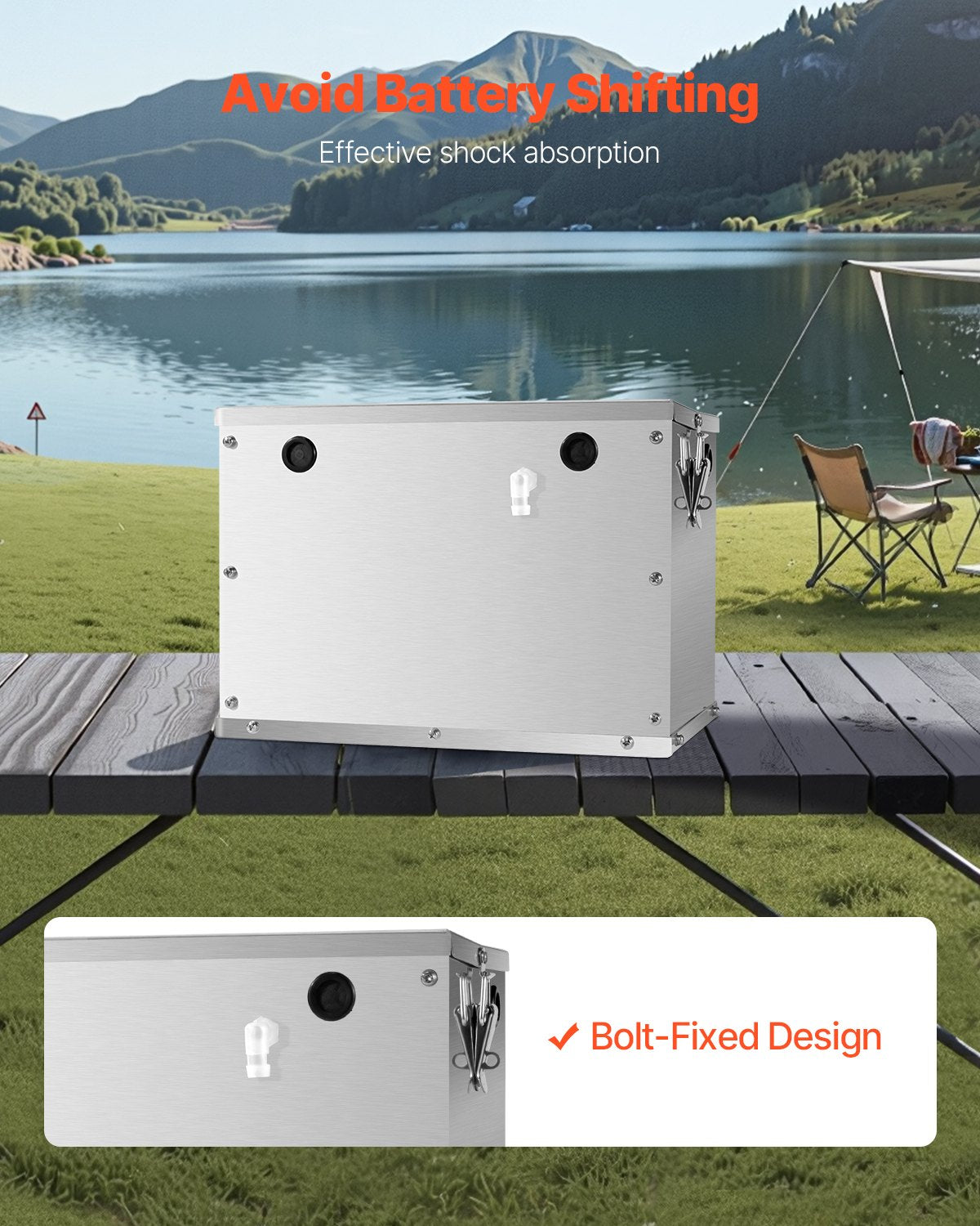 VEVOR Battery Box, Group 24/31 Trolling Motor Battery Box, Marine Batteries Case with Rubber-Grommet Cable Holes, Aluminum Alloy Shell Storage Case, Easy Installation, for Off-Road Racers, Trucks - DCHJSDCH2427J5FSM001V0 - view 6