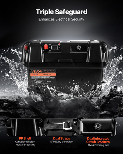VEVOR Battery Box, Group 24/27 Trolling Motor Battery Box, 12V/24V Marine Batteries Case with PP Shell and Dual Straps, Smart Batteries Case, Suitable for Trolling Motor, Marine,RV & Solar Panel - DCHZNDCH2427NQR8I001V1 - view 4