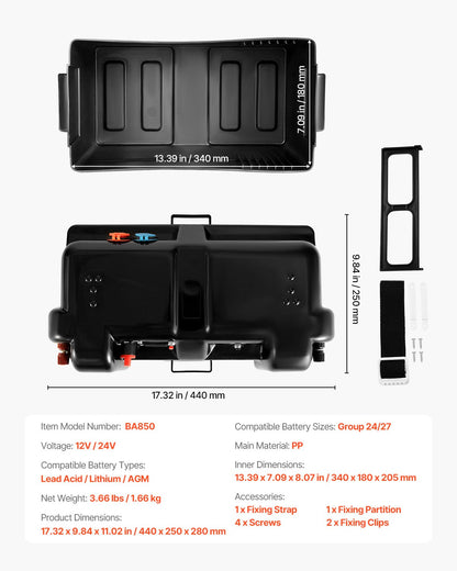 VEVOR Battery Box, Group 24/27 Trolling Motor Battery Box, 12V/24V Marine Batteries Case with PP Shell and Dual Straps, Smart Batteries Case, Suitable for Trolling Motor, Marine,RV & Solar Panel - DCHZNDCH2427NQR8I001V1 - view 8