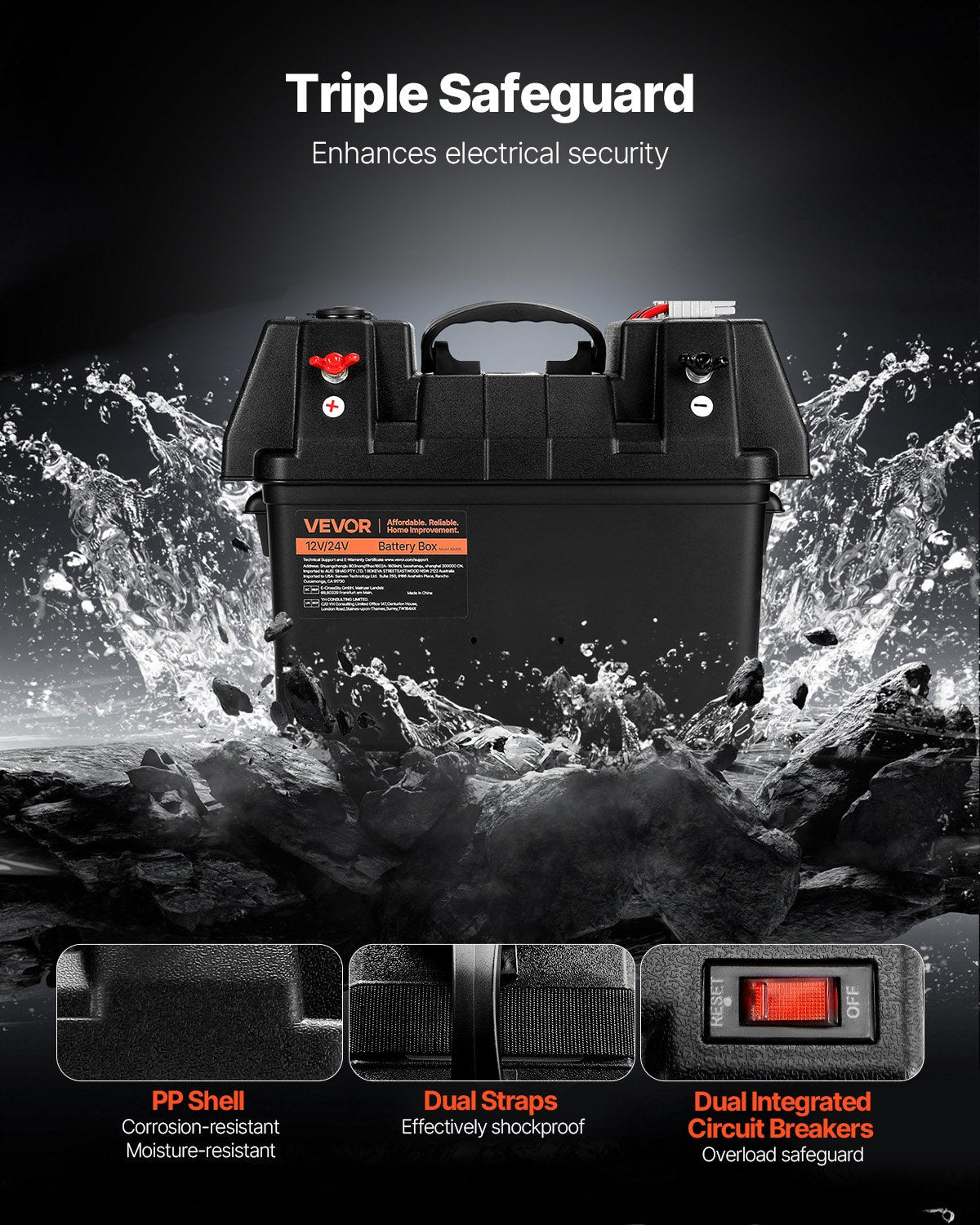 VEVOR Battery Box, Group 24/31 Trolling Motor Battery Box, 12V/24V Marine Batteries Case with PP Shell and Dual Straps, Smart Batteries Case, Suitable for Trolling Motor, Marine,RV & Solar Panel - DCHZNDCH2431L6I6L001V1 - view 4
