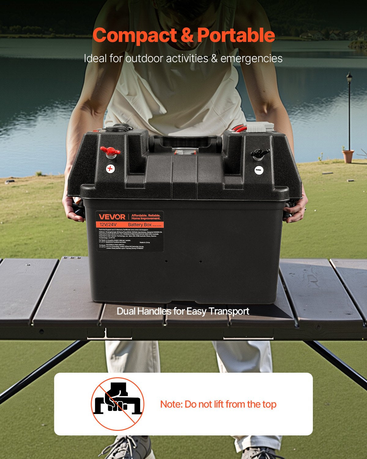 VEVOR Battery Box, Group 24/31 Trolling Motor Battery Box, 12V/24V Marine Batteries Case with PP Shell and Dual Straps, Smart Batteries Case, Suitable for Trolling Motor, Marine,RV & Solar Panel - DCHZNDCH2431L6I6L001V1 - view 7
