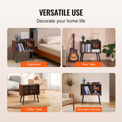 VEVOR Record Player Stand, Turntable Stand Holds Up to 100 Albums, Vintage Vinyl Record Cabinet with Removable Shelves, Record Player Table with Adjustable Height for Living Room, Bedroom, Brown - DCJJMZLC100ZEC3R0V0 - view 7