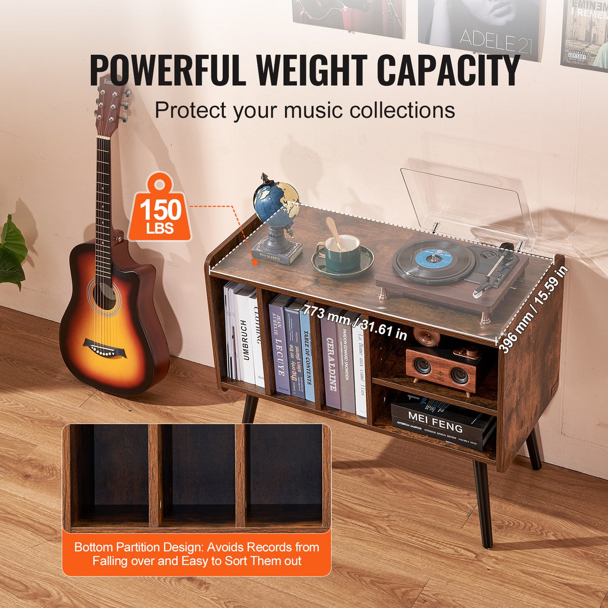 VEVOR Record Player Stand, Turntable Stand Holds Up to 220 Albums, Vintage Vinyl Record Cabinet with Removable Shelves, Record Player Table with Adjustable Height for Living Room, Bedroom, Brown - DCJJMZLC220Z7SYPLV0 - view 5