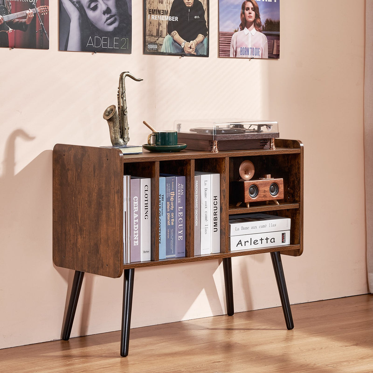 VEVOR Record Player Stand, Turntable Stand Holds Up to 220 Albums, Vintage Vinyl Record Cabinet with Removable Shelves, Record Player Table with Adjustable Height for Living Room, Bedroom, Brown - DCJJMZLC220Z7SYPLV0 - view 9