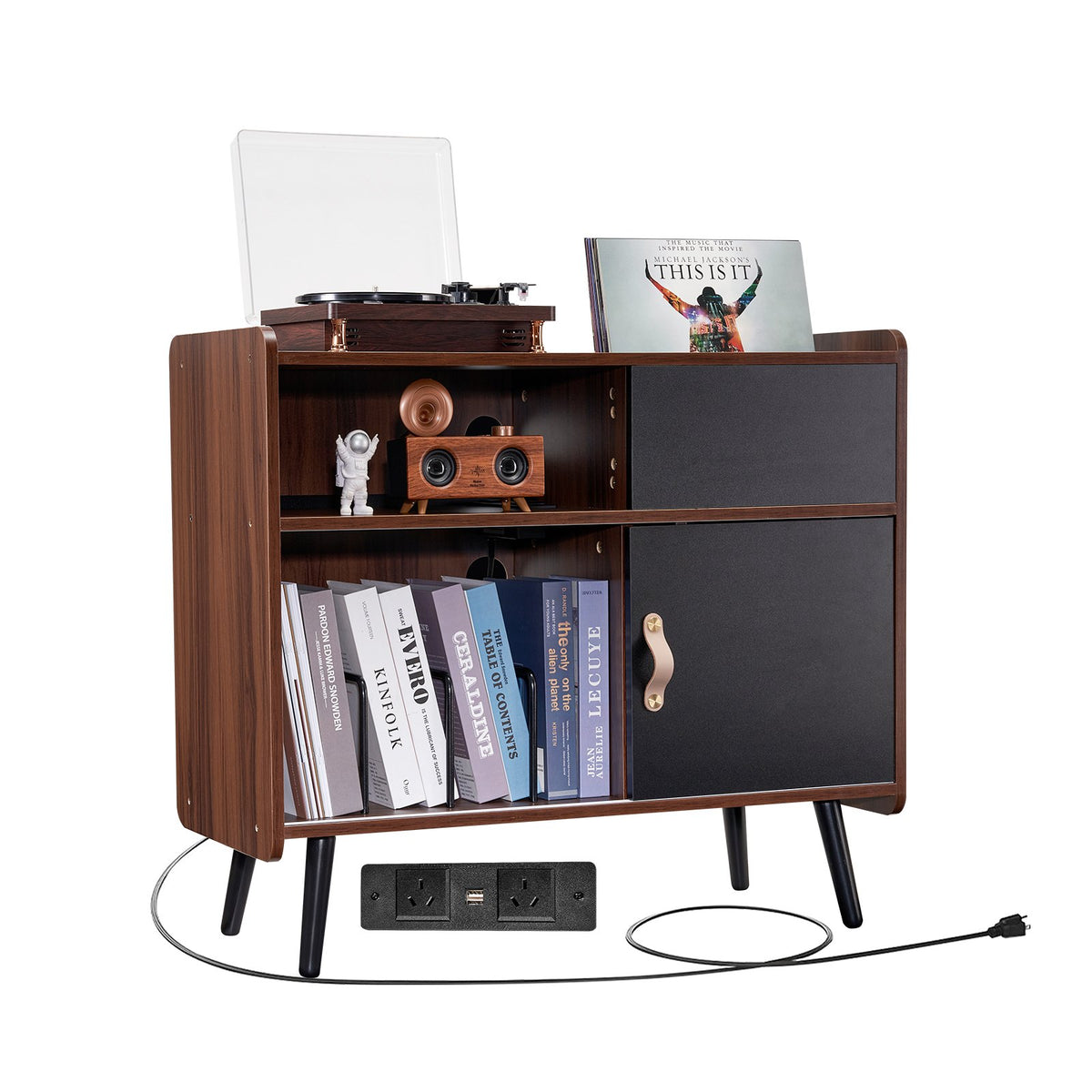 VEVOR Record Player Stand with Power Outlet, Turntable Stand Holds Up to 350 Albums, Record Player Table with Vintage Vinyl Record Storage for Living Room, Bedroom, Brown - DCJJMZSC300ZOFZE8V1 - view 1