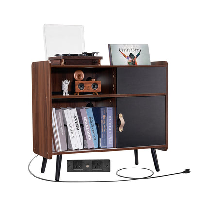 VEVOR Record Player Stand with Power Outlet, Turntable Stand Holds Up to 350 Albums, Record Player Table with Vintage Vinyl Record Storage for Living Room, Bedroom, Brown - DCJJMZSC300ZOFZE8V1 - view 1