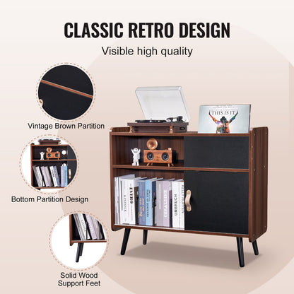 VEVOR Record Player Stand with Power Outlet, Turntable Stand Holds Up to 350 Albums, Record Player Table with Vintage Vinyl Record Storage for Living Room, Bedroom, Brown - DCJJMZSC300ZOFZE8V1 - view 6
