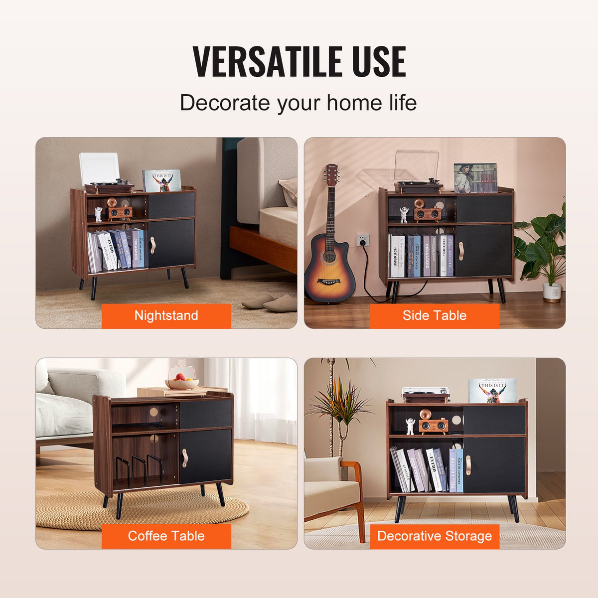 VEVOR Record Player Stand with Power Outlet, Turntable Stand Holds Up to 350 Albums, Record Player Table with Vintage Vinyl Record Storage for Living Room, Bedroom, Brown - DCJJMZSC300ZOFZE8V1 - view 7
