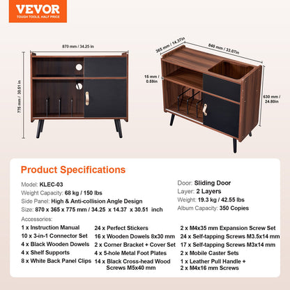 VEVOR Record Player Stand with Power Outlet, Turntable Stand Holds Up to 350 Albums, Record Player Table with Vintage Vinyl Record Storage for Living Room, Bedroom, Brown - DCJJMZSC300ZOFZE8V1 - view 8