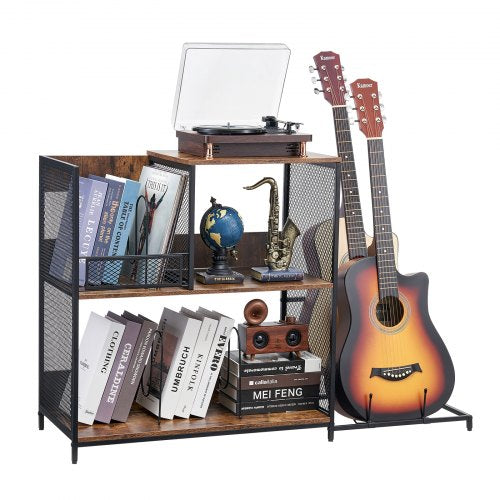 VEVOR 3-Tier Record Player Stand with Guitar Holder, Turntable Stand with Storage Holds Up to 300 Albums, Vinyl Record Cabinet with Metal Mesh Frame for Living Room, Bedroom, Black - DCJJTMSC300Z9HOHUV0 - view 2