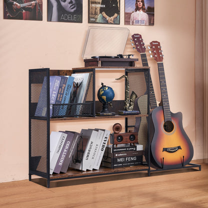 VEVOR 3-Tier Record Player Stand with Guitar Holder, Turntable Stand with Storage Holds Up to 300 Albums, Vinyl Record Cabinet with Metal Mesh Frame for Living Room, Bedroom, Black - DCJJTMSC300Z9HOHUV0 - view 9