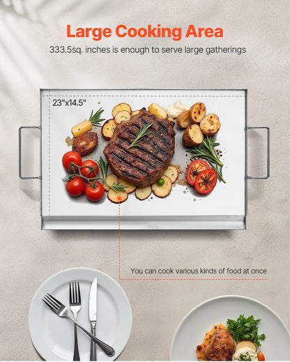 VEVOR Stainless Steel Griddle, 23x16 inch Universal Flat Top Rectangular Plate, Gas Grill Griddle for BBQ Grill, Teppanyaki, Portable Family Cookware with Handle, for Camping Tailgating Party - DCJPBXG2316IQ5MBZV0 - view 5