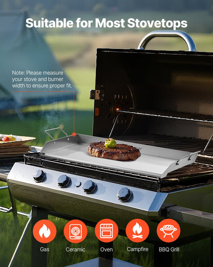 VEVOR Stainless Steel Griddle, 32x16 inch Universal Flat Top Rectangular Plate, Gas Grill Griddle for BBQ Grill, Teppanyaki, Portable Family Cookware with Handle, for Camping Tailgating Party - DCJPBXG3217INLUP8V0 - view 7