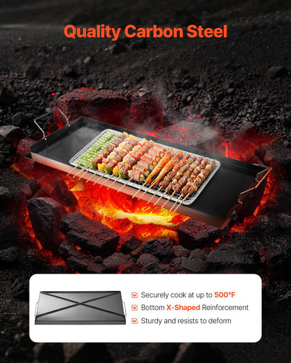 VEVOR Carbon Steel Griddle, 32x14 inch Universal Flat Top Rectangular Plate, Gas Grill Griddle for BBQ Grill, Teppanyaki, Portable Family Cookware with Handle, for Camping Tailgating Party - DCJPTG3214INVTJ16V0 - view 3