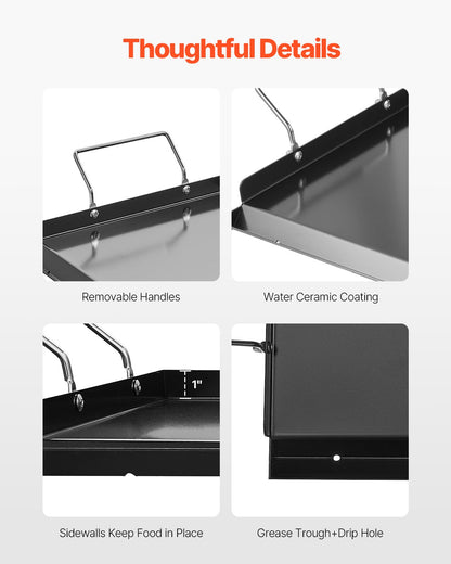 VEVOR Carbon Steel Griddle, 32x14 inch Universal Flat Top Rectangular Plate, Gas Grill Griddle for BBQ Grill, Teppanyaki, Portable Family Cookware with Handle, for Camping Tailgating Party - DCJPTG3214INVTJ16V0 - view 4