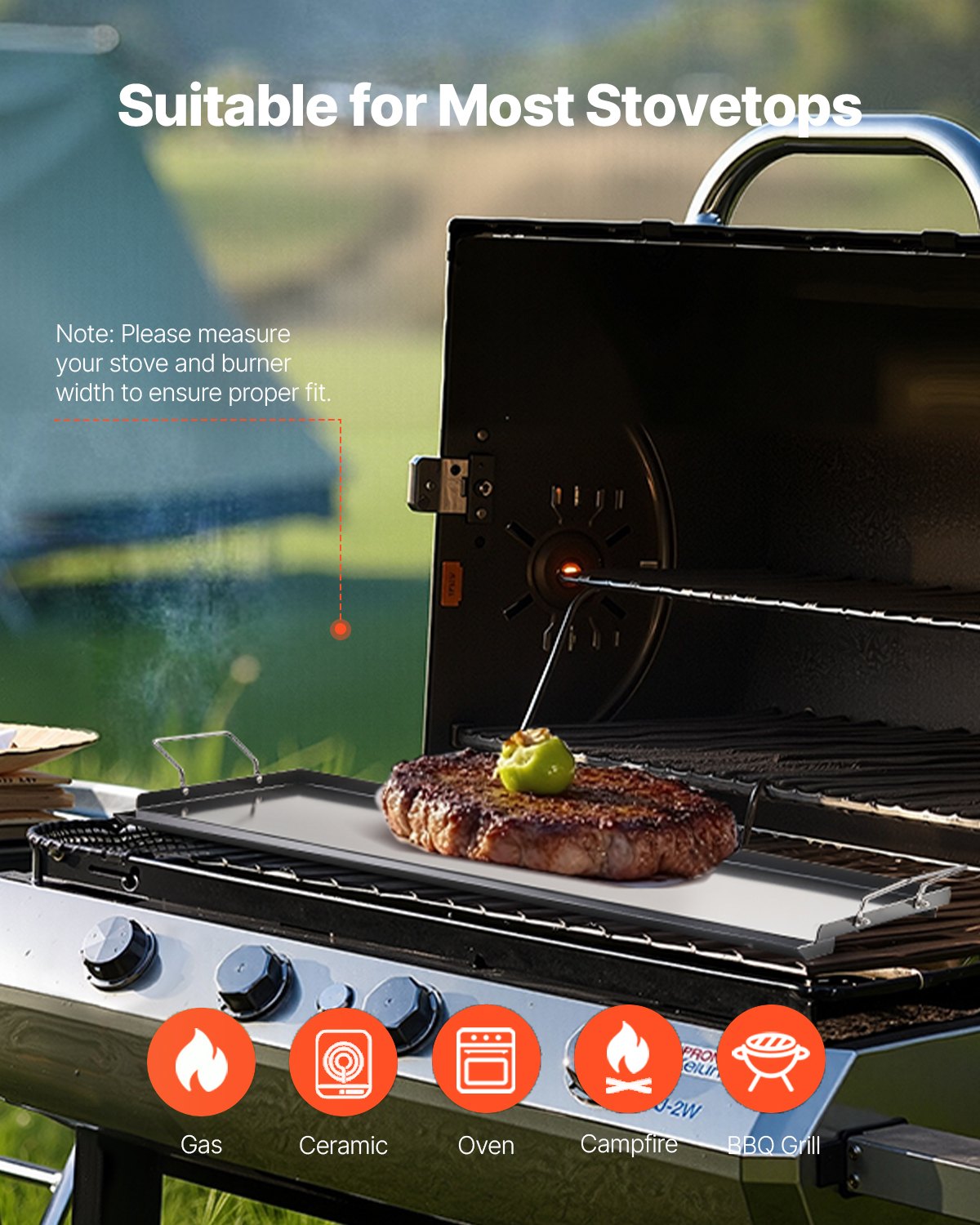 VEVOR Carbon Steel Griddle, 32x14 inch Universal Flat Top Rectangular Plate, Gas Grill Griddle for BBQ Grill, Teppanyaki, Portable Family Cookware with Handle, for Camping Tailgating Party - DCJPTG3214INVTJ16V0 - view 7