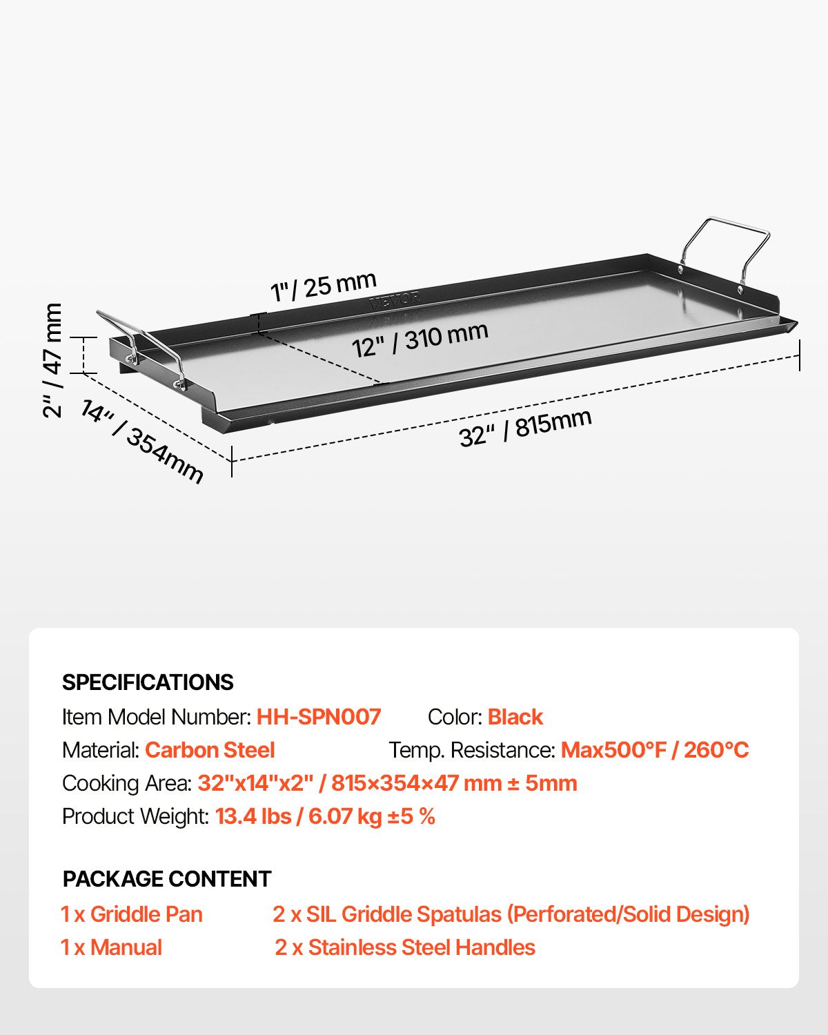 VEVOR Carbon Steel Griddle, 32x14 inch Universal Flat Top Rectangular Plate, Gas Grill Griddle for BBQ Grill, Teppanyaki, Portable Family Cookware with Handle, for Camping Tailgating Party - DCJPTG3214INVTJ16V0 - view 8