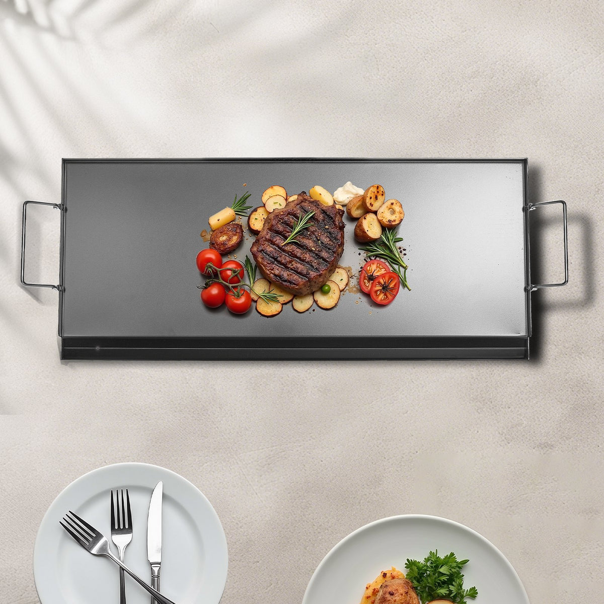 VEVOR Carbon Steel Griddle, 32x14 inch Universal Flat Top Rectangular Plate, Gas Grill Griddle for BBQ Grill, Teppanyaki, Portable Family Cookware with Handle, for Camping Tailgating Party - DCJPTG3214INVTJ16V0 - view 9