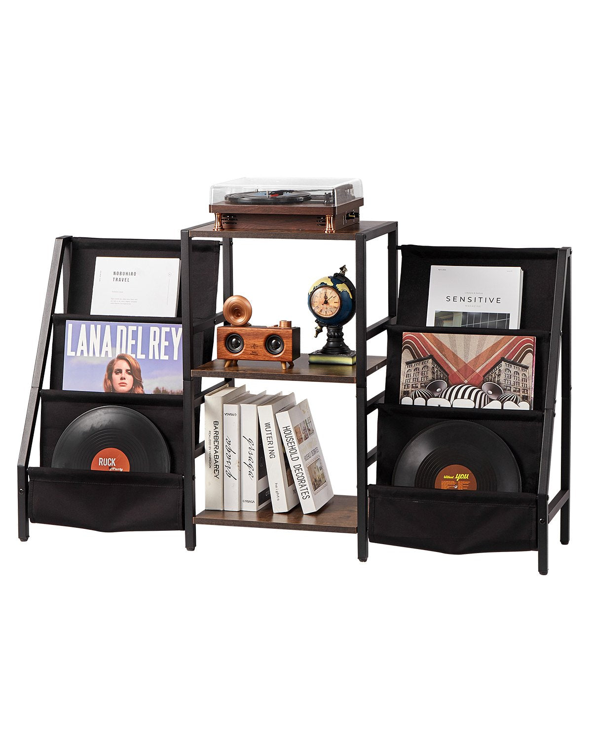 VEVOR Record Player Stand, 3 Tiers Metal Vinyl Record Stand, Turntable Stand with Record Holder Vinyl Display Shelf, Wooden Record Holder Ideal for Bedroom, Living Room, Black - DCJZJSLK3CTM3RBUOV0 - view 1