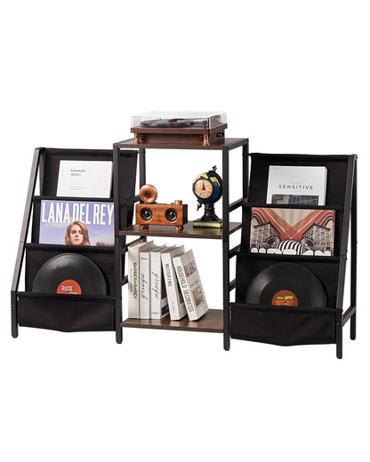 VEVOR Record Player Stand, 3 Tiers Metal Vinyl Record Stand, Turntable Stand with Record Holder Vinyl Display Shelf, Wooden Record Holder Ideal for Bedroom, Living Room, Black - DCJZJSLK3CTM3RBUOV0 - view 1