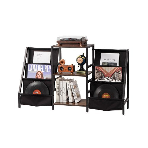 VEVOR Record Player Stand, 3 Tiers Metal Vinyl Record Stand, Turntable Stand with Record Holder Vinyl Display Shelf, Wooden Record Holder Ideal for Bedroom, Living Room, Black - DCJZJSLK3CTM3RBUOV0 - view 2