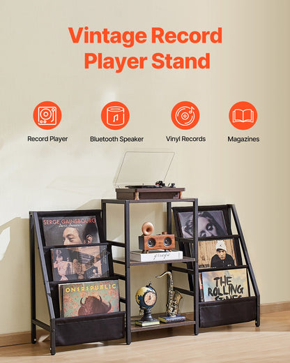 VEVOR Record Player Stand, 3 Tiers Metal Vinyl Record Stand, Turntable Stand with Record Holder Vinyl Display Shelf, Wooden Record Holder Ideal for Bedroom, Living Room, Black - DCJZJSLK3CTM3RBUOV0 - view 3