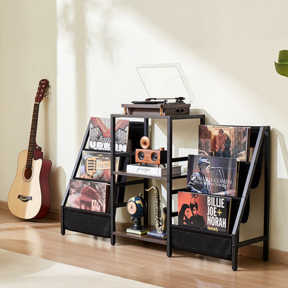 VEVOR Record Player Stand, 3 Tiers Metal Vinyl Record Stand, Turntable Stand with Record Holder Vinyl Display Shelf, Wooden Record Holder Ideal for Bedroom, Living Room, Black - DCJZJSLK3CTM3RBUOV0 - view 9