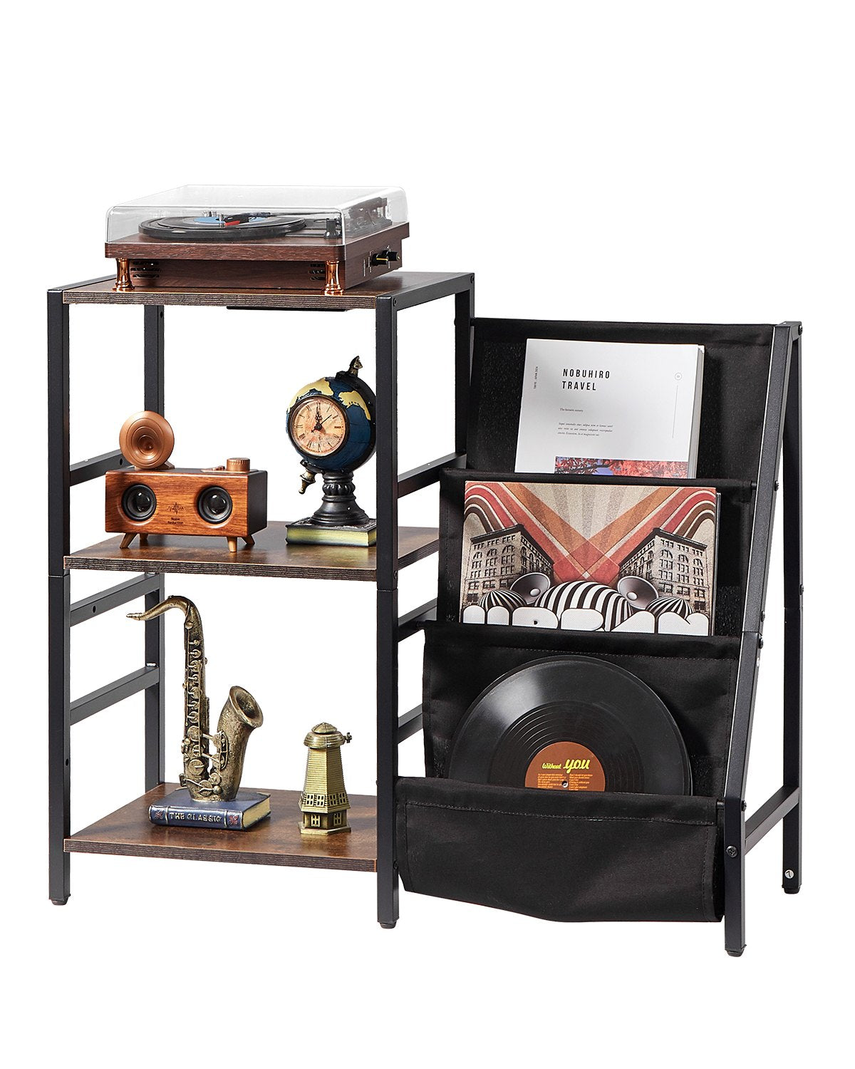 VEVOR Record Player Stand with Charging Station & USB Ports, Holds up to 200 Albums, 3-Tier Turntable Stand with Vinyl Record Storage, Record Player Table with Display Shelf for Bedroom, Living Room - DCJZJSLK3CTMHIBPIV1 - view 1