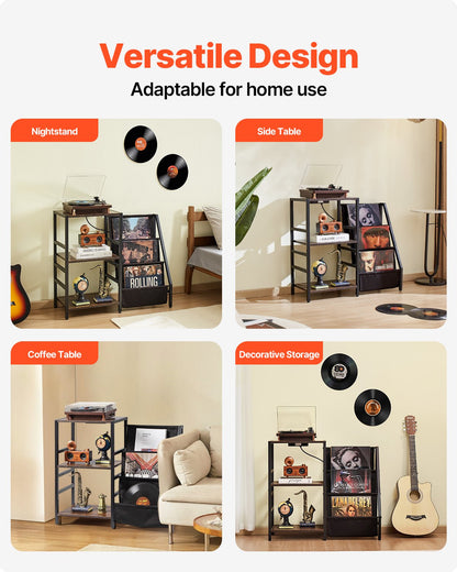 VEVOR Record Player Stand with Charging Station & USB Ports, Holds up to 200 Albums, 3-Tier Turntable Stand with Vinyl Record Storage, Record Player Table with Display Shelf for Bedroom, Living Room - DCJZJSLK3CTMHIBPIV1 - view 7