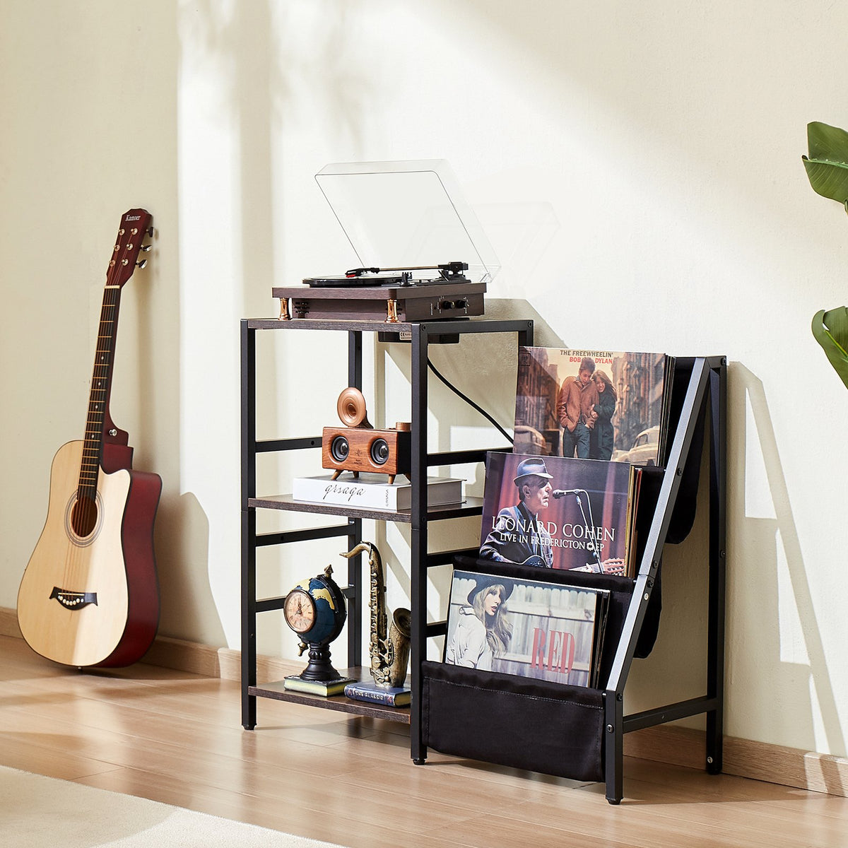 VEVOR Record Player Stand with Charging Station & USB Ports, Holds up to 200 Albums, 3-Tier Turntable Stand with Vinyl Record Storage, Record Player Table with Display Shelf for Bedroom, Living Room - DCJZJSLK3CTMHIBPIV1 - view 9