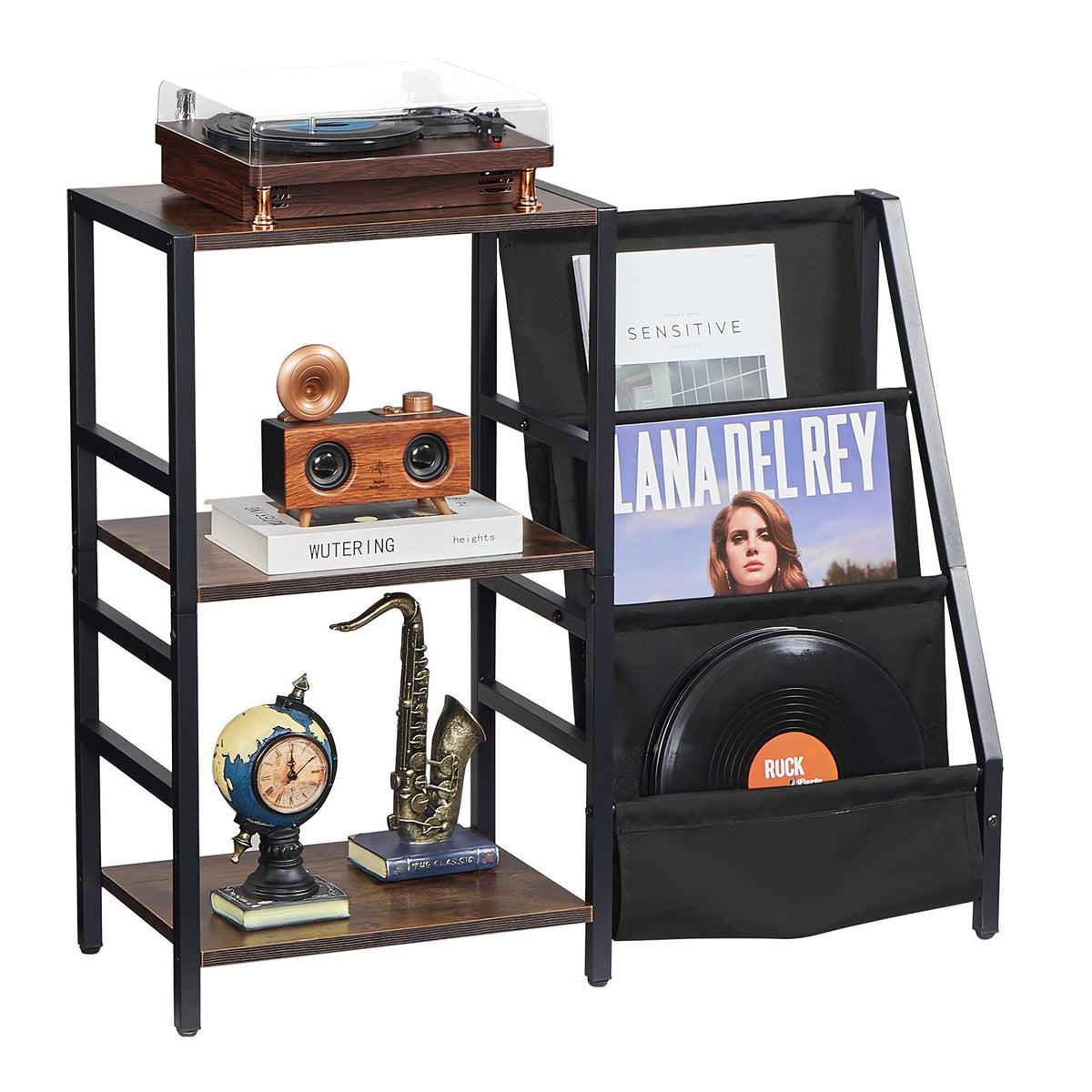 VEVOR Record Player Stand with Charging Station & USB Ports, Holds up to 200 Albums, 3-Tier Turntable Stand with Vinyl Record Storage, Record Player Table with Display Shelf for Bedroom, Living Room - DCJZJSLK3CTMHIBPIV1 - view 10