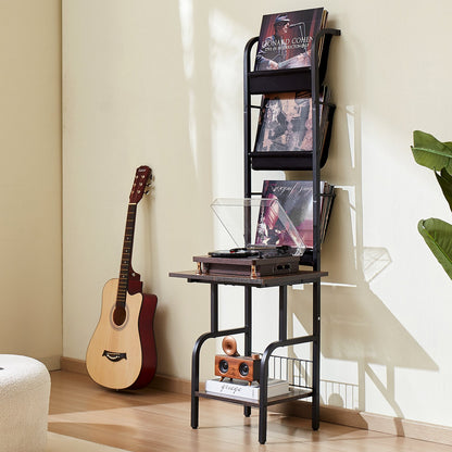 VEVOR Record Player Stand, 5 Tiers Tall Vinyl Record with Charging Station & USB Ports, Turntable Stand with Record Holder Display Shelf for Living Room, Bedroom, Black - DCJZJTM5CJGK5E43WV1 - view 9