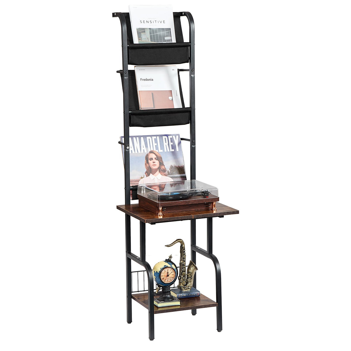 VEVOR Record Player Stand, 5 Tiers Tall Vinyl Record with Charging Station & USB Ports, Turntable Stand with Record Holder Display Shelf for Living Room, Bedroom, Black - DCJZJTM5CJGK5E43WV1 - view 10