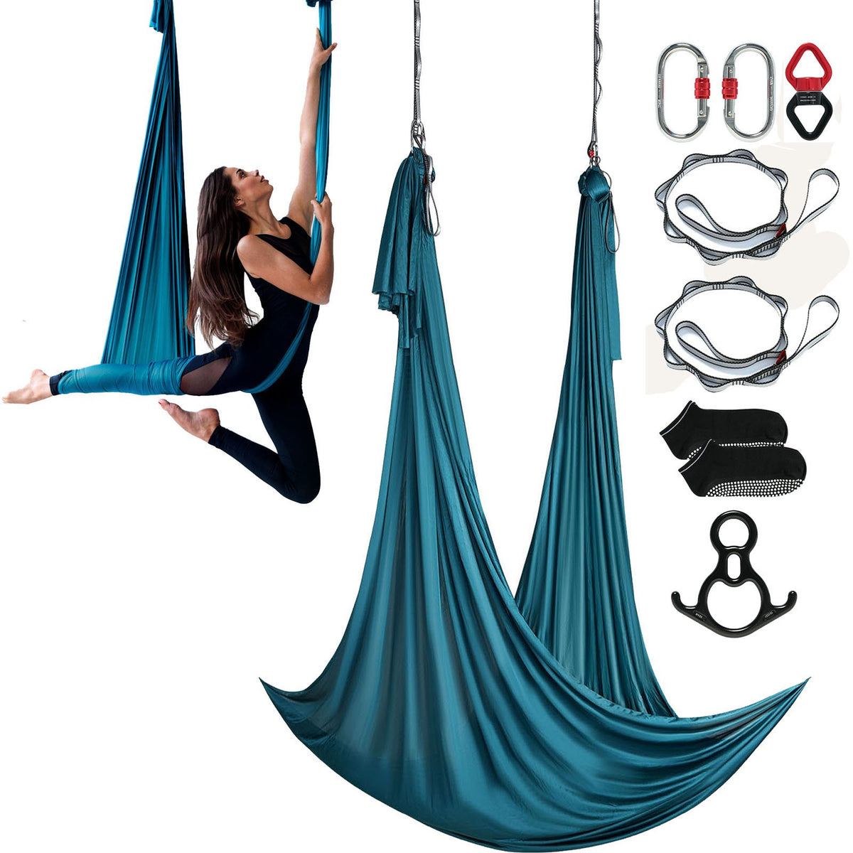 VEVOR Aerial Silk & Yoga Swing, 11 Yards, Aerial Yoga Hammock Kit with 100gsm Nylon Fabric, Full Rigging Hardware & Easy Set-up Guide, Antigravity Flying for All Levels Fitness Bodybuilding, Green - DCK10X28MMLCZSF51V0 - view 1