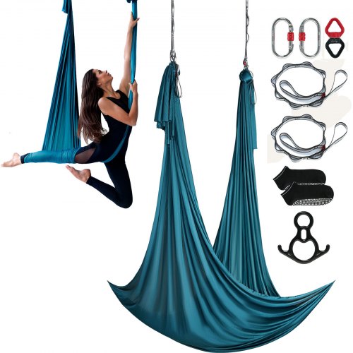 VEVOR Aerial Silk & Yoga Swing, 11 Yards, Aerial Yoga Hammock Kit with 100gsm Nylon Fabric, Full Rigging Hardware & Easy Set-up Guide, Antigravity Flying for All Levels Fitness Bodybuilding, Green - DCK10X28MMLCZSF51V0 - view 2