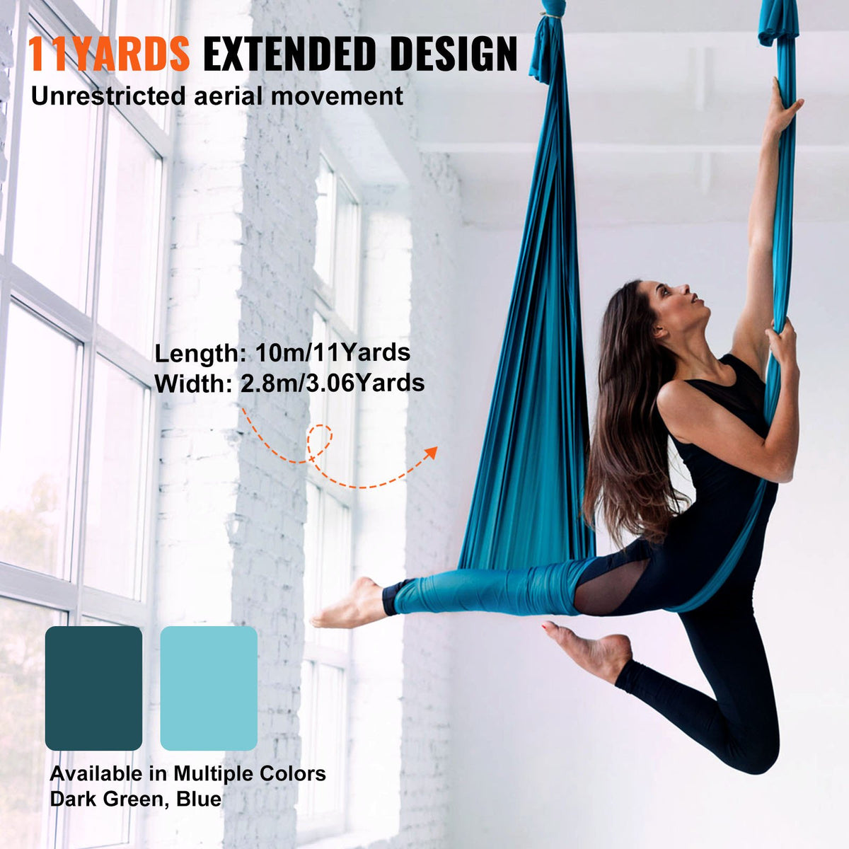 VEVOR Aerial Silk & Yoga Swing, 11 Yards, Aerial Yoga Hammock Kit with 100gsm Nylon Fabric, Full Rigging Hardware & Easy Set-up Guide, Antigravity Flying for All Levels Fitness Bodybuilding, Green - DCK10X28MMLCZSF51V0 - view 5