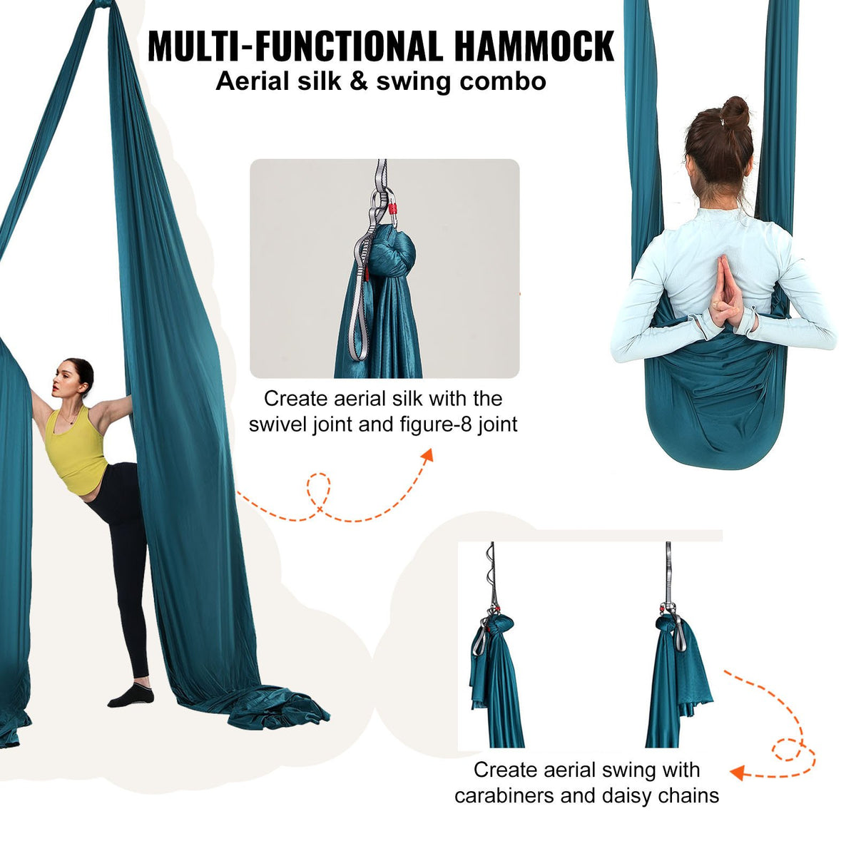 VEVOR Aerial Silk & Yoga Swing, 11 Yards, Aerial Yoga Hammock Kit with 100gsm Nylon Fabric, Full Rigging Hardware & Easy Set-up Guide, Antigravity Flying for All Levels Fitness Bodybuilding, Green - DCK10X28MMLCZSF51V0 - view 6