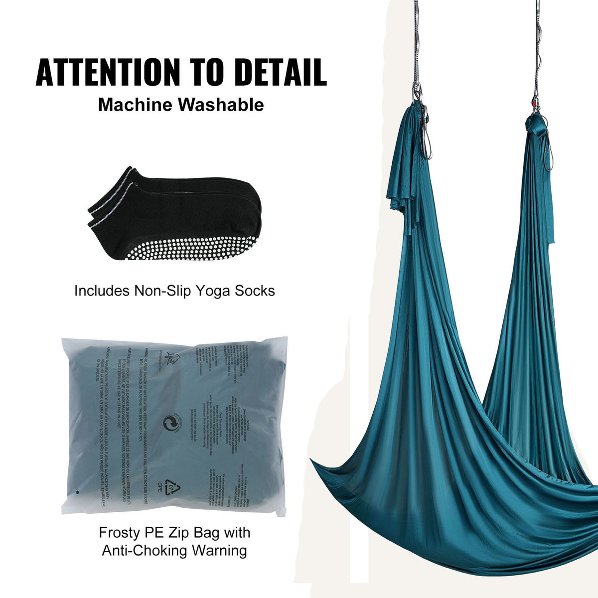 VEVOR Aerial Silk & Yoga Swing, 11 Yards, Aerial Yoga Hammock Kit with 100gsm Nylon Fabric, Full Rigging Hardware & Easy Set-up Guide, Antigravity Flying for All Levels Fitness Bodybuilding, Green - DCK10X28MMLCZSF51V0 - view 7