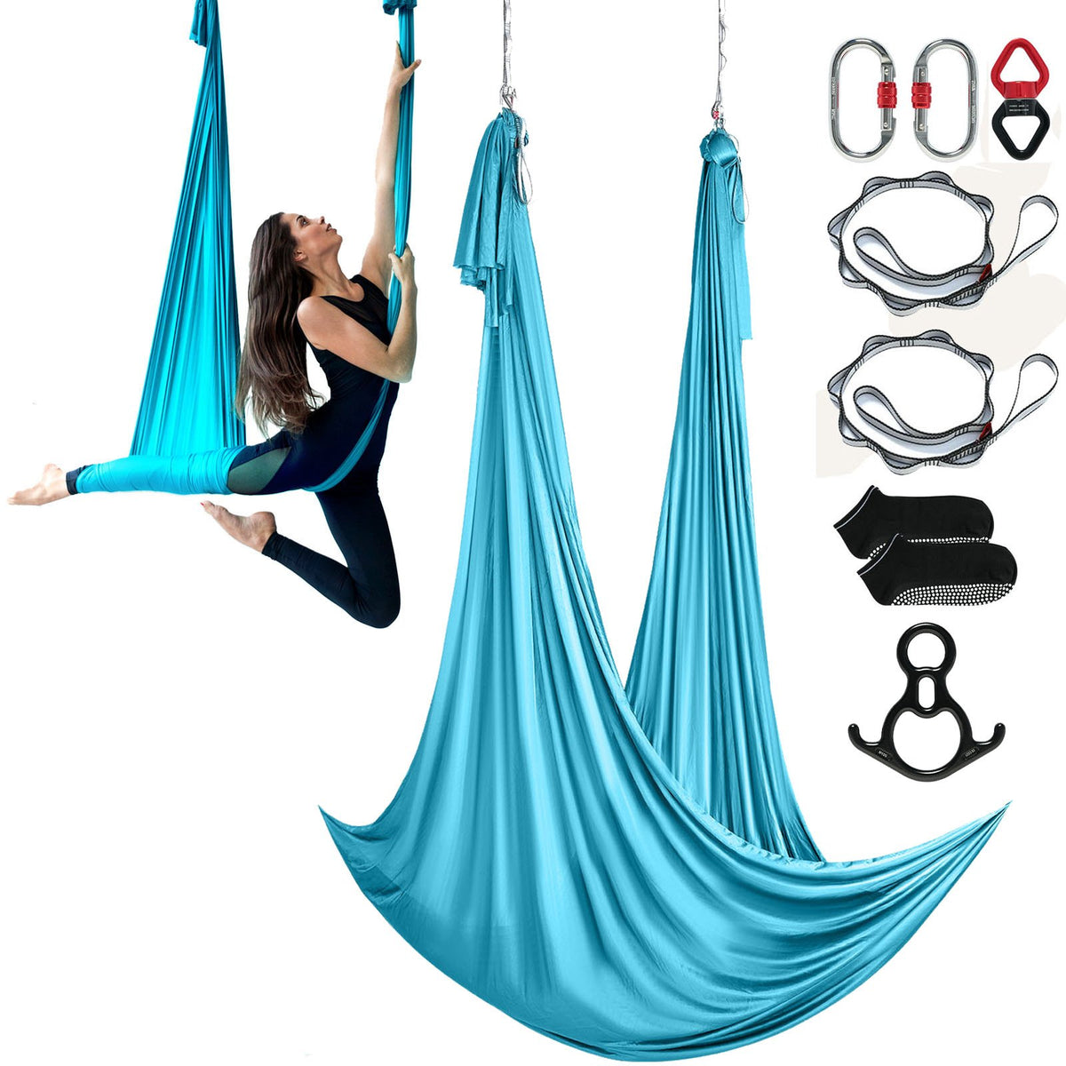 VEVOR Aerial Silk & Yoga Swing, 11 Yards, Aerial Yoga Hammock Kit with 100gsm Nylon Fabric, Full Rigging Hardware & Easy Set-up Guide, Antigravity Flying for All Levels Fitness Bodybuilding, Blue - DCK10X28MQLSMTBOTV0 - view 1
