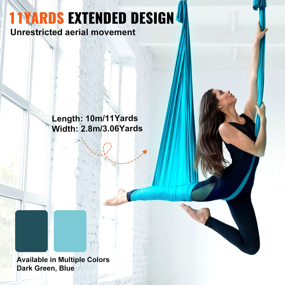 VEVOR Aerial Silk & Yoga Swing, 11 Yards, Aerial Yoga Hammock Kit with 100gsm Nylon Fabric, Full Rigging Hardware & Easy Set-up Guide, Antigravity Flying for All Levels Fitness Bodybuilding, Blue - DCK10X28MQLSMTBOTV0 - view 5