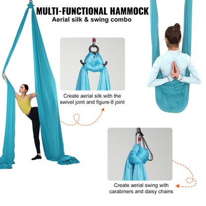 VEVOR Aerial Silk & Yoga Swing, 11 Yards, Aerial Yoga Hammock Kit with 100gsm Nylon Fabric, Full Rigging Hardware & Easy Set-up Guide, Antigravity Flying for All Levels Fitness Bodybuilding, Blue - DCK10X28MQLSMTBOTV0 - view 6