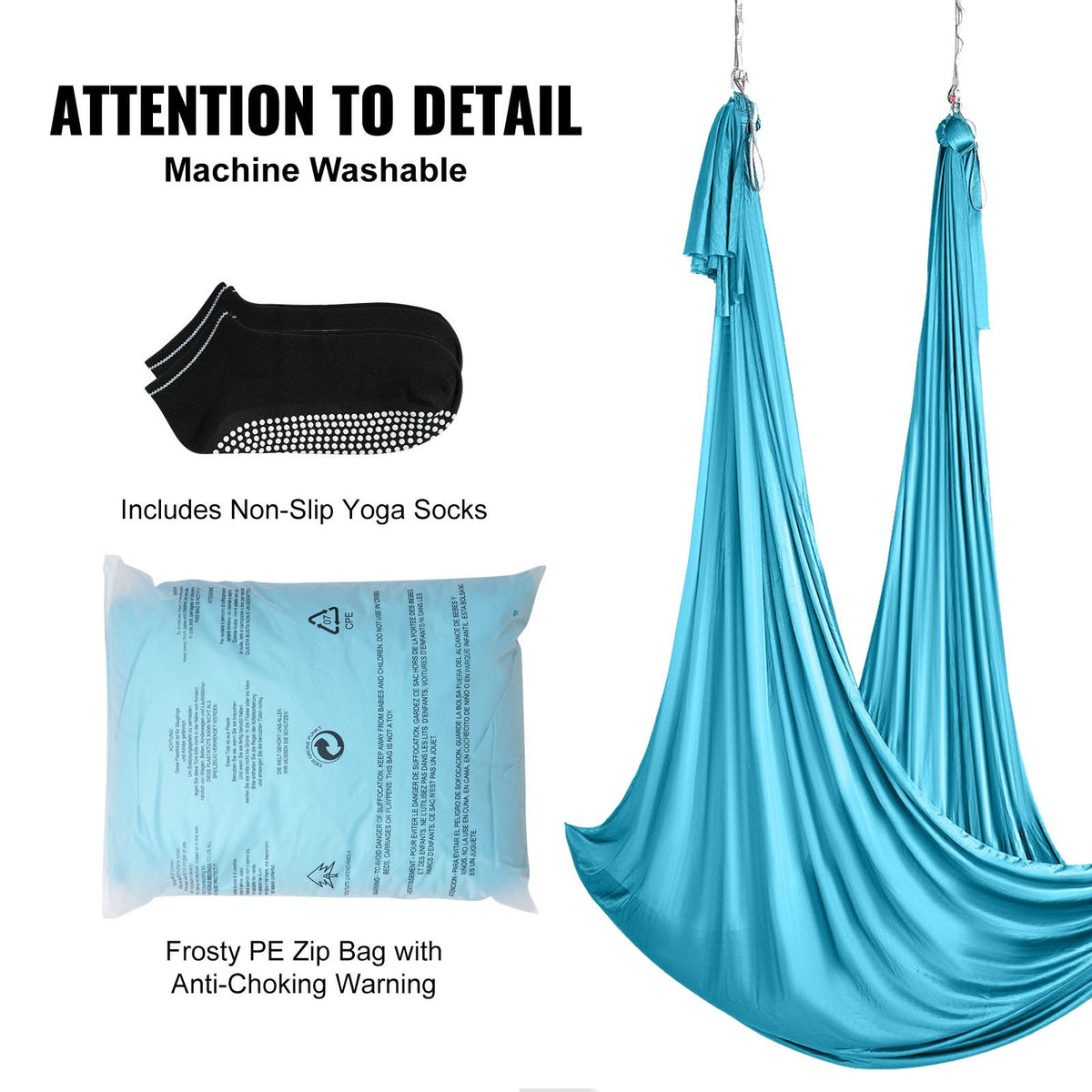 VEVOR Aerial Silk & Yoga Swing, 11 Yards, Aerial Yoga Hammock Kit with 100gsm Nylon Fabric, Full Rigging Hardware & Easy Set-up Guide, Antigravity Flying for All Levels Fitness Bodybuilding, Blue - DCK10X28MQLSMTBOTV0 - view 7