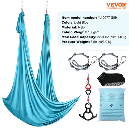 VEVOR Aerial Silk & Yoga Swing, 11 Yards, Aerial Yoga Hammock Kit with 100gsm Nylon Fabric, Full Rigging Hardware & Easy Set-up Guide, Antigravity Flying for All Levels Fitness Bodybuilding, Blue - DCK10X28MQLSMTBOTV0 - view 8