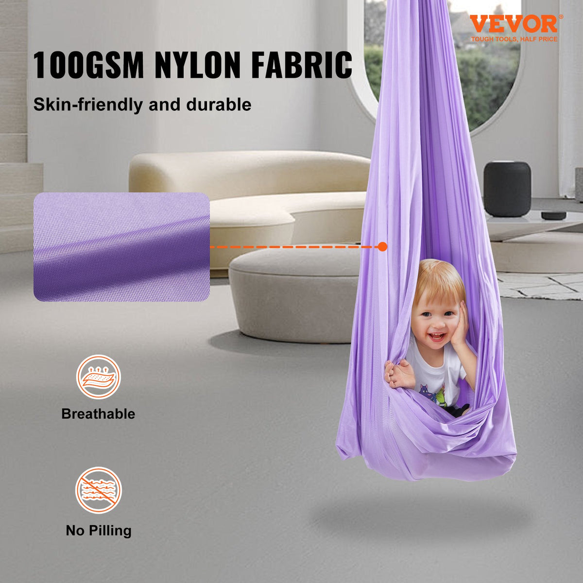 VEVOR Sensory Swing for Kids, 3.1 Yards, Therapy Swing for Children with Special Needs, Cuddle Swing Indoor Outdoor Hammock for Child & Adult with Autism, ADHD, Aspergers, Sensory Integration, Purple - DCK28X15MQZSTXUPIV0 - view 3