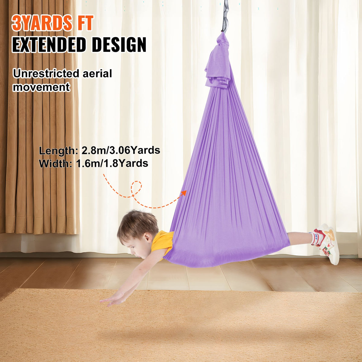 VEVOR Sensory Swing for Kids, 3.1 Yards, Therapy Swing for Children with Special Needs, Cuddle Swing Indoor Outdoor Hammock for Child & Adult with Autism, ADHD, Aspergers, Sensory Integration, Purple - DCK28X15MQZSTXUPIV0 - view 5