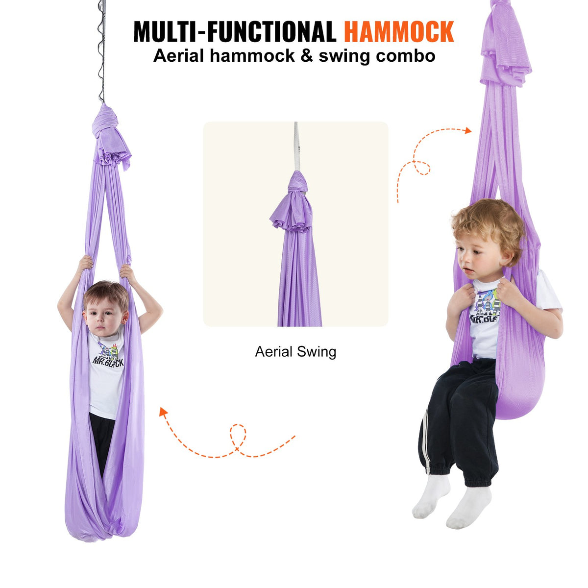 VEVOR Sensory Swing for Kids, 3.1 Yards, Therapy Swing for Children with Special Needs, Cuddle Swing Indoor Outdoor Hammock for Child & Adult with Autism, ADHD, Aspergers, Sensory Integration, Purple - DCK28X15MQZSTXUPIV0 - view 6
