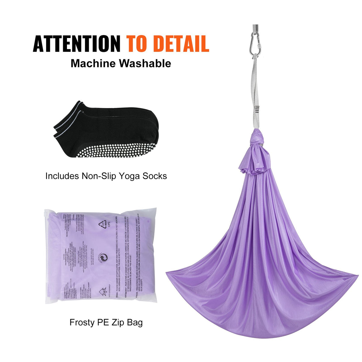 VEVOR Sensory Swing for Kids, 3.1 Yards, Therapy Swing for Children with Special Needs, Cuddle Swing Indoor Outdoor Hammock for Child & Adult with Autism, ADHD, Aspergers, Sensory Integration, Purple - DCK28X15MQZSTXUPIV0 - view 7